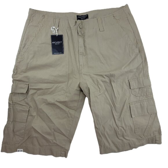 NEW Architect Shorts Mens 38 Tan Khaki Cargo Beige Pockets Long 100% Cotton NWT - Picture 1 of 15